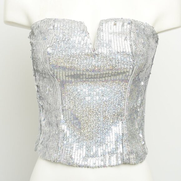 H&M Sequins Strapless Top, Size 0 - 2, Silver - Picture 3 of 10